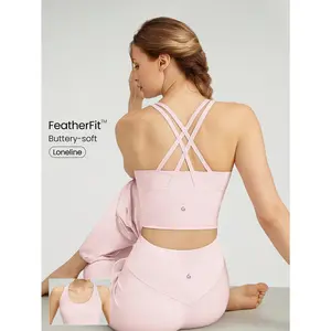 GLOWMODE FeatherFit™ Longline Crossover Strap Sports Bra Light Support Yoga Studio Gym Daily criss cross