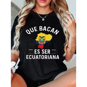 Awesome Ecuadorian Flag Graphic Black T-Shirt, Casual Crew Neck Tee Featuring White Text And Yellow Outline of Ecuador, Ideal for Showing Ecuadorian Pride - Light Background Design