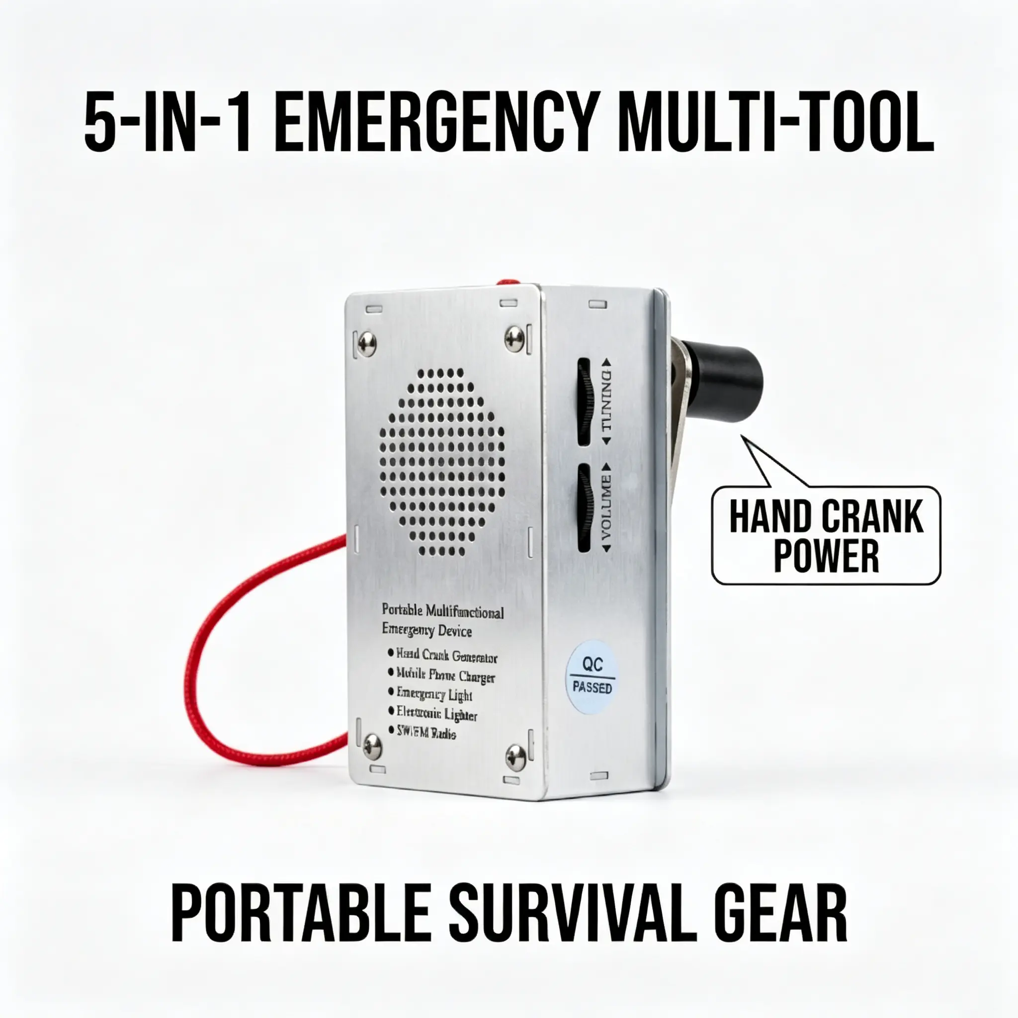 Portable 5-in-1 Hand Crank Emergency Power Generator, Manual Power Bank with LED Flashlight, Radio, Ignition Feature & USB Charging, Survival Equipment for Camping, Hiking and Emergency Blackouts