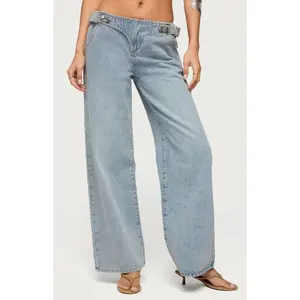 Edikted Women's Buckled Low Rise Baggy Jeans