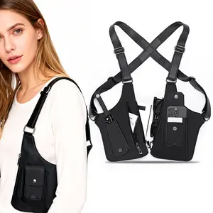 Double Shoulder Armpit Bags for Men Adjustable Strap PU Leather Anti-Theft Hidden Underarm Phone Wallet Outdoor Bagpack