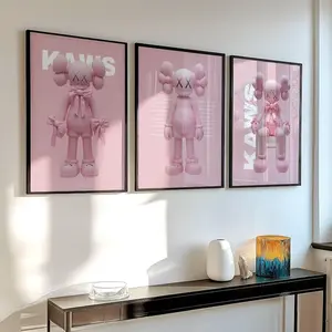 Hypebeast Poster,   Printable Wall Art, Gift for Girlfriend, Set of 3 Poster Decor,  Kawsss Poster Pink/Grey