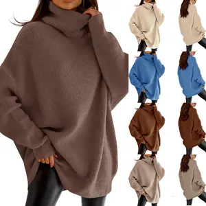 【US Shipping】Womens Turtleneck Oversized Sweater Batwing Chunky Pullover Sweater Casual Fall Loose Knit Jumper Top