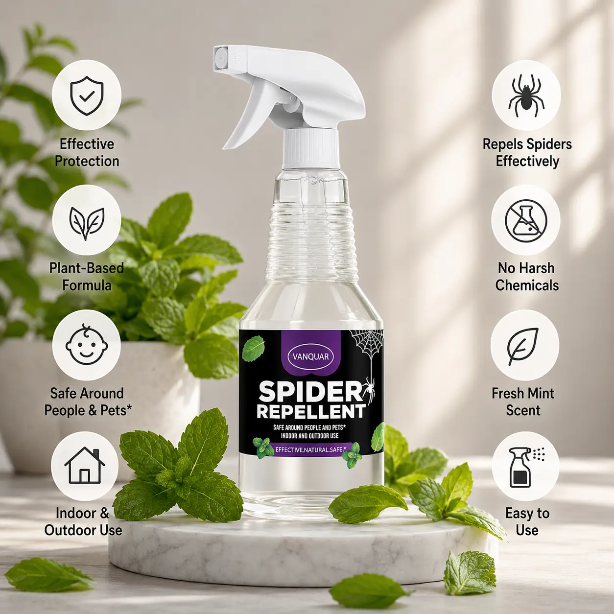 Peppermint Oil Insect & Spider Repellent Spray - All-Natural, Pet-Safe Bug Control for Home, Kitchen & Garden - 16 oz