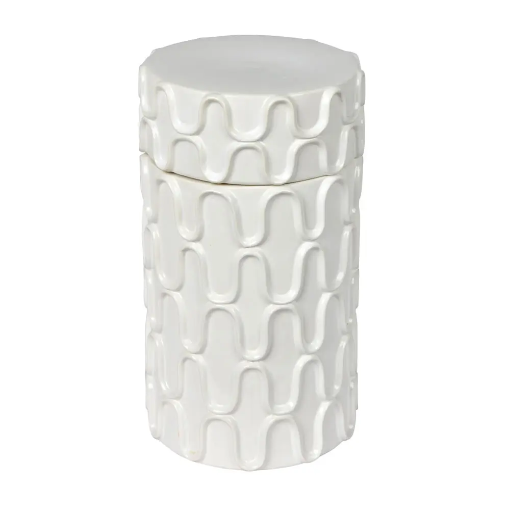 212 MAIN 12 in. Decorative Floral Ceramic Canister with Lid - White Home Organizer Storage Jar, Storage Bottle, Bottles