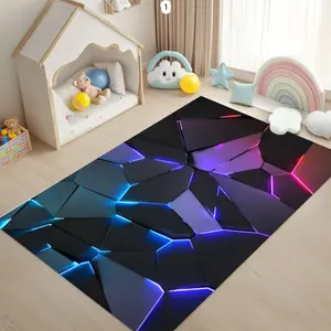 Neon effect geometric grid carpet Geometric Pattern Rug Geometric Graphic Rug suitable for retro living room carpet bedroom carpet office home kitchen decoration carpet Decorative Rug