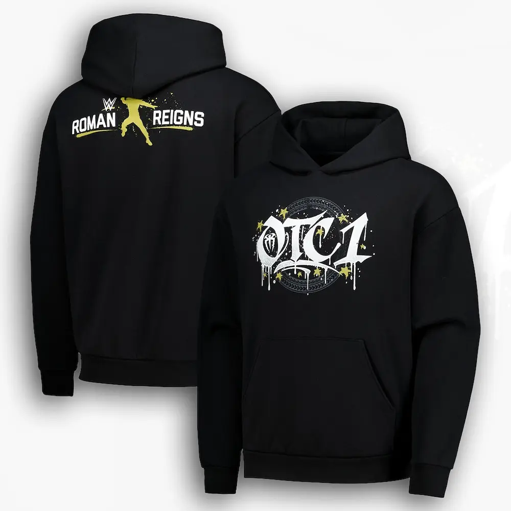 Men's Roman Reigns Gold OTC1 Graphic Hoodie Black Wrestling Fan Apparel, Tribal Chief Streetwear Hoodie, Vintage Style Pro Wrestling Sweatshirt, Gift for WWE Fan
