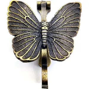 Butterfly Door Knocker for Front Door - Antique Finish Solid Cast Iron Door Knocker with Strike Plate