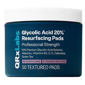 QrxLabs Glycolic Acid 20% Resurfacing Pads for Face & Body with Vitamins B5 C & E Green Tea Calendula Allantoin Exfoliates Surface Skin Reduces Fine Lines Wrinkles Peel Pads Repair Radiant Soothing