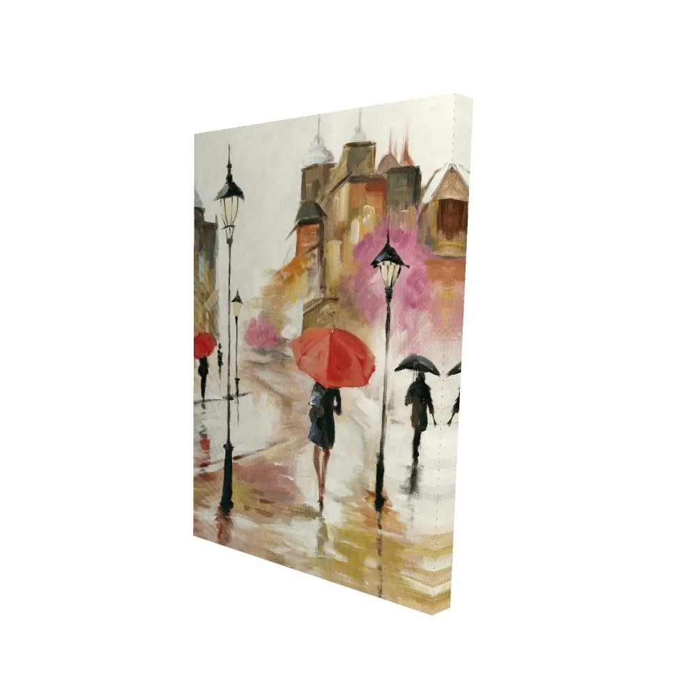 Begin Home Decor 2080-3624-CI2 24 x 36 in. Red Contemporary Canvas - Passersby Under Umbrellas Artwork