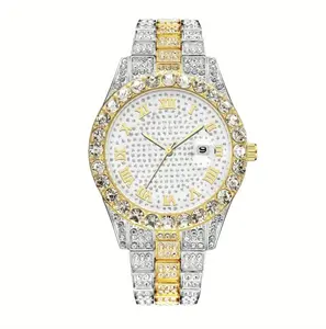 Silver Studded Dial Gold & Silver Dual Tone Diamond Set Circular Bezel 40mm Diamond Set Bracelet Roman Numeral Hour Markers Luminous Mechanical Watch Waterproof