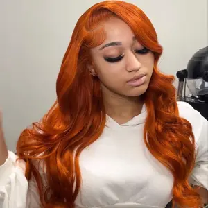 ZLIKE 13×6 Ginger Lace Front Wigs Human Hair Orange Ginger Body Wave Transparent HD Lace Frontal Wigs for Women 180% Density #350 Color Glueless Wig Pre Plucked Super Soft