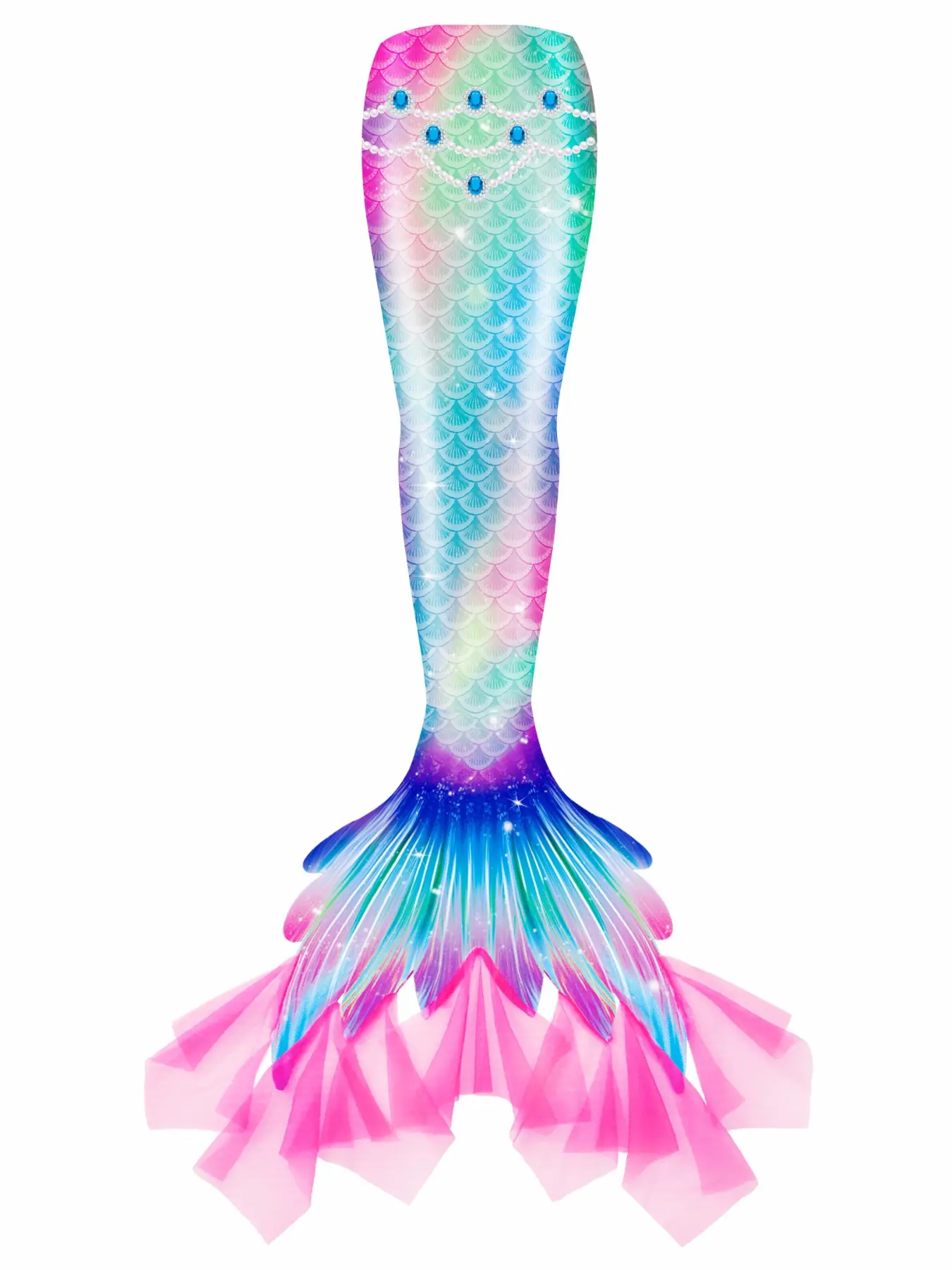 Girls Mermaid Tail Swimsuit Children Beach Party Birthday Gift, Single Tail Only, No Fins, Open Bottom for Fin Storage, Mermaid Tail Design