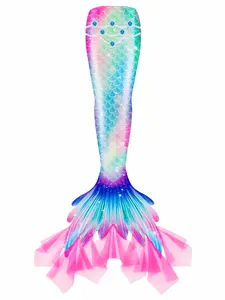 Girls Mermaid Tail Swimsuit Beach Party Birthday Gift, Single Tail Only, No Fins, Open Bottom for Fin Storage, Mermaid Tail Design