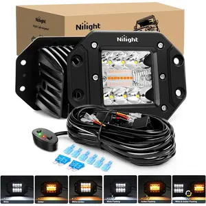 Nilight 2PCS 42W Light Pods Flush Mount Spot Flood Amber White Strobe 6 Modes Memory Function Off-Road Truck Car ATV SUV Cabin Boat with 16AWG Wiring Harness Kit-2 Leads Led Backlights dealsforyoudays
