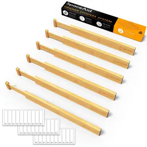 SpaceAid Bamboo Drawer Organizer for Tool Box Drawer Dividers with 6 Dividers