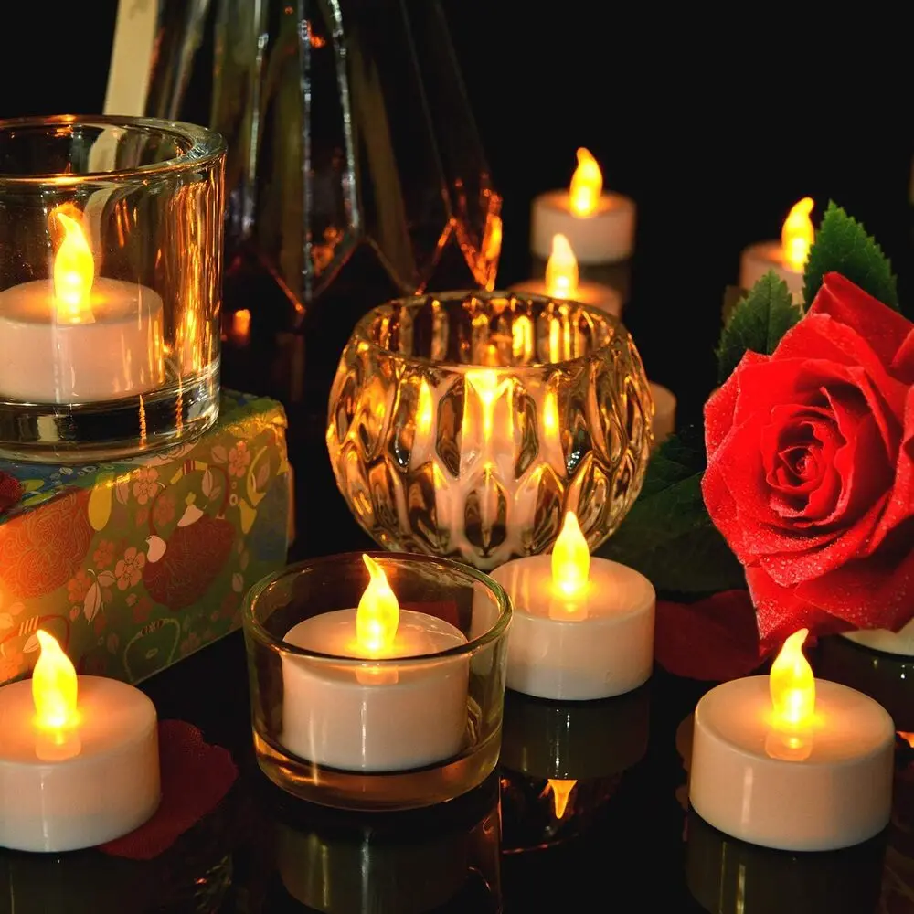 Tealight Candles Flameless Battery Operated Fake LED Tea Lights, Long Lasting Flicker Decorative Candles for Home Wedding Birthday Valentine’s Day Lighting
