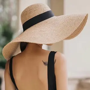 Seabreeze Wide-Brim Sun Hat - Elegant Summer Shade SPF40 with Straw Design and Black Band