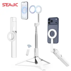 SEAJIC Magnetic Phone Tripod for iPhone 54" Selfie Stick Tripod with Remote and Metal Ring, Phone for Video Recording, Cell Phone Mount Stand for Cellphone