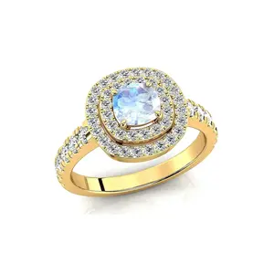 18k Gold Rainbow Moonstone Double Halo Eternity Ring