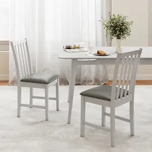 COSTWAY - Wooden Dining Chair Set of 2 with Rubber Wood Frame and Padded Seat-White