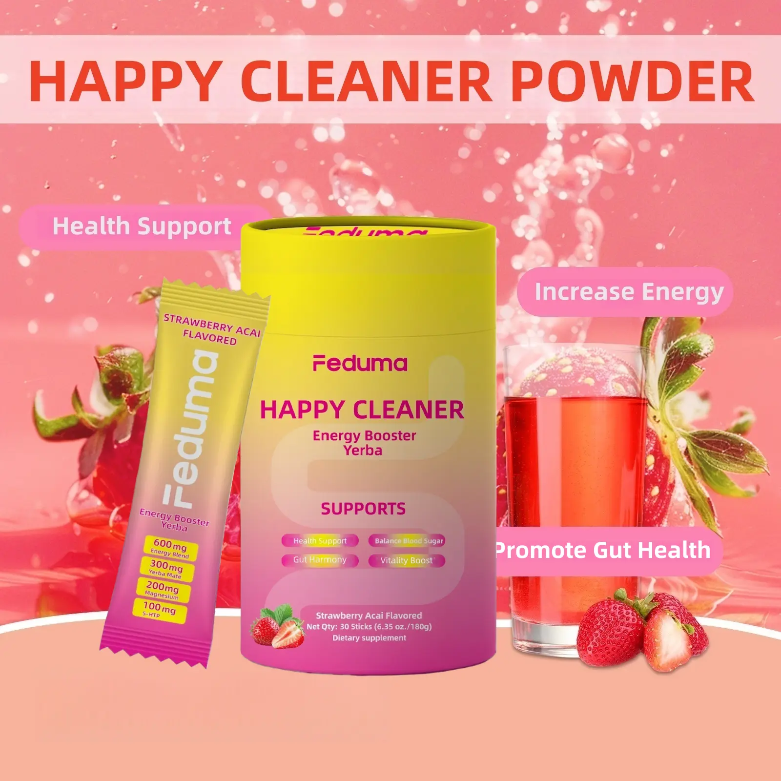 Feduma Happy Cleaner Drink Mix | Berberine, Chromium, 5-HTP, Yerba
