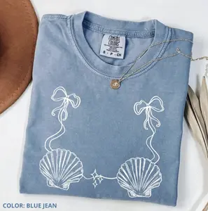 Comfort Colors Mermaid Seashell Bra TShirt, Coastal Bachelorette Tee, Funny Summer Beach Graphic Tee for Women, Mermaid Costume Tee For Vacations & Halloween