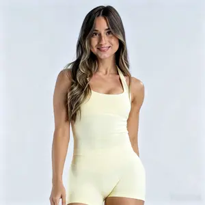 Premium Halter Neck Tank & 4.5" High-Waist Shorts Set – Buttery Soft Nylon Blend Seamless Workout Outfit, Built-In Support Tank, Squat Proof Butt Lifting Shorts, Minimalist Gym/Yoga Athleisure, Viral Gymtok OOTD