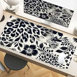 Desk Pad Leopard Floral Black White Desk Pad Gaming Mousepad XXL Mouse Pad For Laptop Desk Mouse Pad Extra Large With Non-Slip Rubber Base Stitched Edges Surface For PC Gamers Office Workers & Home Use Christmas Gift Idea