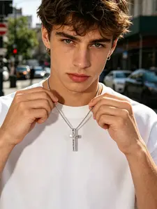 Baseball Bible Verse Inspirational Cross Necklace for Boys Men, Stainless Steel Cross Pendant Baseball Easter Basket Stuffers Christian Religious Jewelry Gifts for Teen Boys Kids