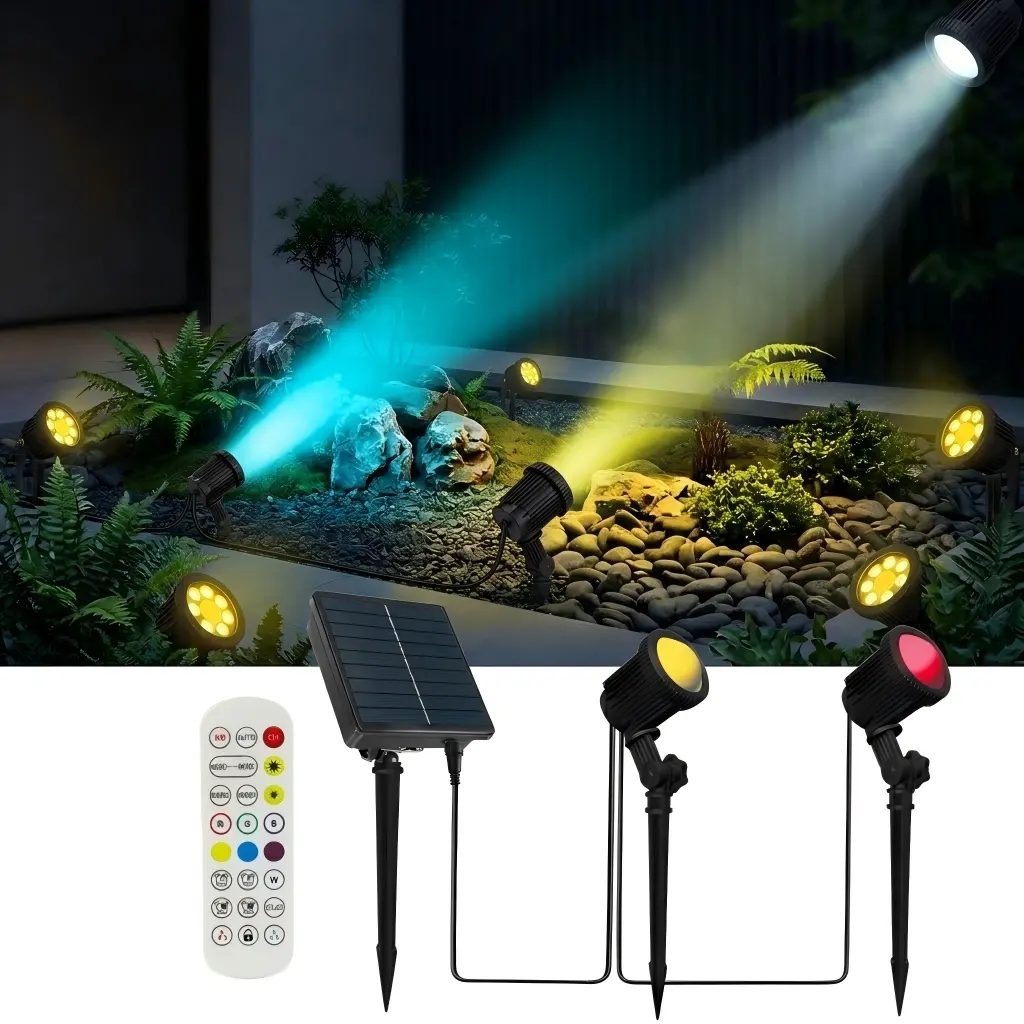 Solar Color Changing Spot Lights, App Controlled, IP65 Waterproof with Multiple Color Modes for Garden, Patio, Tree, Building and Holiday Decoration