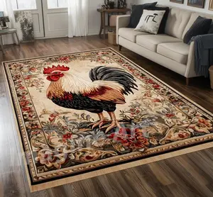Floral Rooster Area Rug, Flowers and Rooster Rug, Rooster Decor, Rooster Area Rug, Rooster Print Rug, Rooster Pattern Rug, Chicken Rug