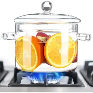 Glass Pot for Cooking on the Stove, 1.5 L/50Oz Saucepan with Lid, High Borosilicate, Heat-Resistant Safe Glass Pot for the Stove, Suitable for Pasta, Soup, Milk, Fruit, Tea