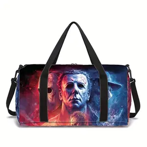 Horror Movie Character Print Gym Bag Durable Travel Duffel for Men Women Unisex Fitness Workout Sports Carry On Overnight Weekend Trip Casual Outdoor Hiking Camping Beach Vacation
