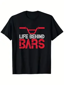Men's BMX Cycling Graphic T-Shirt - 100% Cotton Retro Racing Design with Life Behind Bars Print, S-XXXL Sizes, Machine Washable Casual Sports Apparel for BMX Riders & Fans - Ideal Gift for Dads, Moms, Friends - Comfortable Round Neck Short Sleeve Tee with