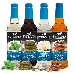 Syruvia Sugar Free Cafe Collection Syrup Variety Pack – Cookie Butter, Dubai Chocolate, Peppermint & Vanilla – Gluten-Free, Kosher, 25.4 fl oz Bottles – Rich Flavors for Coffee, Lattes & Desserts (4-Pack)