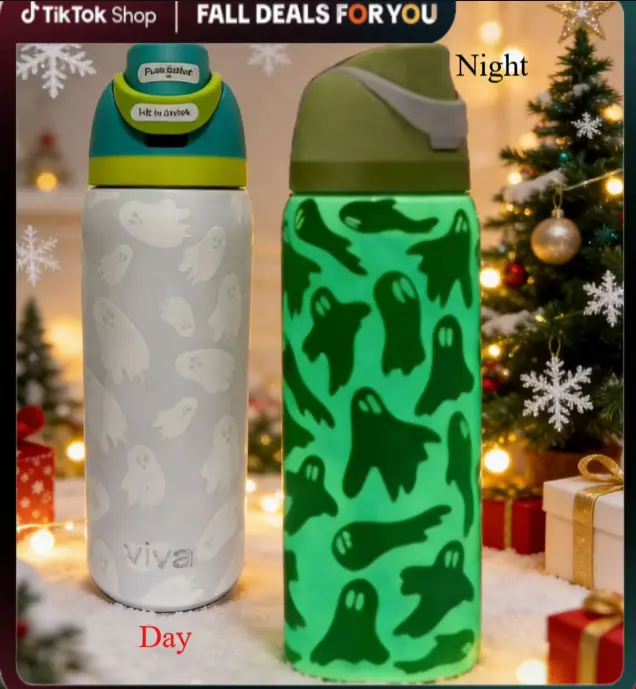 32oz Night Light Ghost Pattern Stainless Steel Insulated Cup - with flip cover insulation and leak proof travel cup, perfect for home, gift giving, office, beverage, suitable for adults and children as well as adults and children