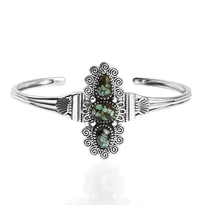 D'Joy Artisan Crafted Whispering Web Turquoise 6.50 ctw Cuff Bracelet in Sterling Silver 7.25 In Christmas Gifts