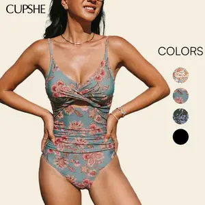 CUPSHE TikTokShopSpringGlowUp Ditsy Floral Cutout One-Piece Swimsuit | Flattering Wrap Design V-Neck Monokini | Tummy Control Summer Beachwear with Adjustable Straps 2026
