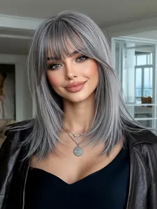 16 Inch Bangs Wig, Synthetic Hair Wigs, High Temperature Resistant Synthetic Material, Holiday and Daily Use, Perfect Christmas Gift Choice