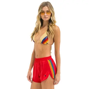 WOMEN'S 5 STRIPE FLEX BOARD SHORTS - RED // RAINBOW