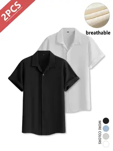 2-Pack Men’s Casual Business Short-Sleeve Shirts, Slightly Stretchable, Wrinkle-Resistant, Slim Fit, Stylish and Comfortable,SummerWins