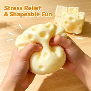 Stress Relief Toy Cheese Squishy, Soft Squeeze Fidget Toy with Cheese Cube Design, Shapeable Sensory Toy for Kids Teens and Adults, Unscented Desk Toy for Office Breaks, Classroom Prize, Teacher Reward, Party Favor, Single Pack