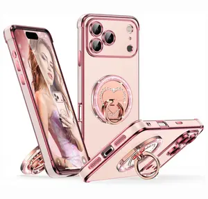 XYZ for iPhone 16 17 Pro Max Case with Stand Rotatable Ring Holder & Makeup Mirror Women Girls Glitter Sparkle Heart Design Protective Cover Christmas Gifts  cases