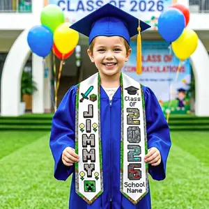 Personalized Pixel Block Style Graduation Stole Class of 2026, Custom Name Pixel Block Sash, Gamer Grad Gift, Kids Graduation Sash Stole