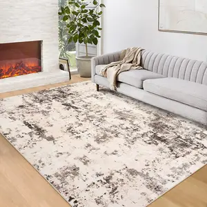 GARVEE Washable Vintage Area Rug, Thin and Foldable with Soft Low-Pile Texture, Non-Slip and Stain Resistant, Ideal for Indoor Use in Living Room, Bedroom, Dining Room, Hallways, Entryway, Under Table, Brown 9x12
