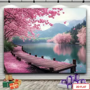 1 Piece Cherry Blossom Landscape Photography Background Cloth, Suitable for Room Decoration, Weddings, Birthdays, Graduation Ceremonies, and Religious Events - Realistic Spring Cherry Blossom Wall Mural, Easy to Install, Durable and Portable Cherry Blosso