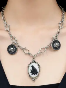 Vintage Relief Necklace, Unique Ethnic Style Flower Crow Gothic Pendant, Casual Zinc Alloy Chain, All Seasons Jewelry