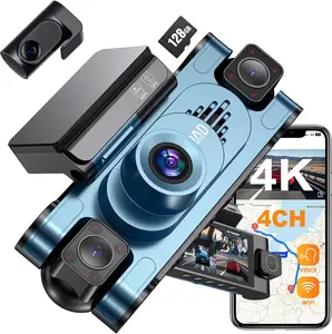 4K 4-Channel Dash Cam for Cars with Front Rear Inside Side Cameras, Voice Control, 5G WiFi GPS, Night Vision, G-Sensor, WDR, 24H Parking Mode, 128GB Card