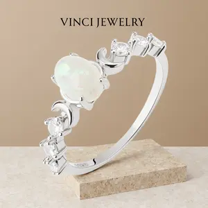 Vinci S925 Hecate Ring For Women Girls Sterling Silver Synthetic Opal Ring,Vintage Triple Goddess Hekate Moon Design Witchy Pagan Jewelry for Devotion Faith High Quality Cubic Zirconia Silver Ring for Daily Wearing Mother's day Gift